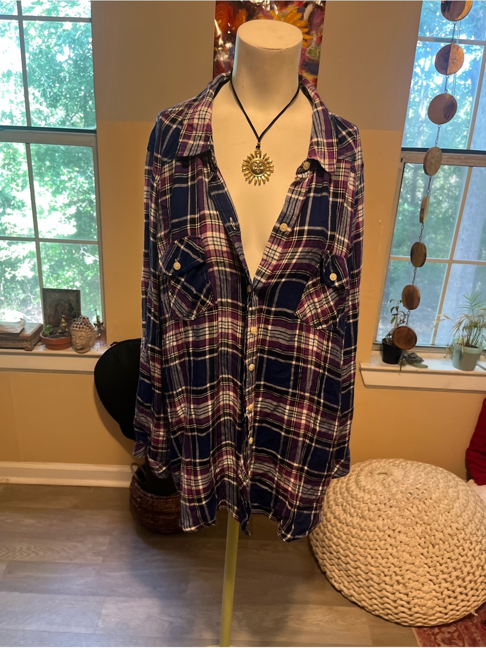 Torrid Plaid Button-Up Shirt Jacket in Navy and Purple - Unbranded